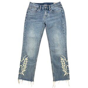 AllSaints Philly Boys Jeans 26 Indigo Blue Embroidery Boyfriend Low Rise Western